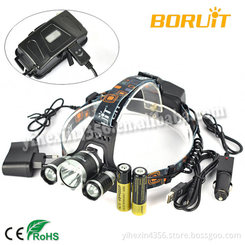BORUIT RJ-5000 3x Cree XM-L2 4-Modes 6000 Lumens Super Bright LED Head Torch